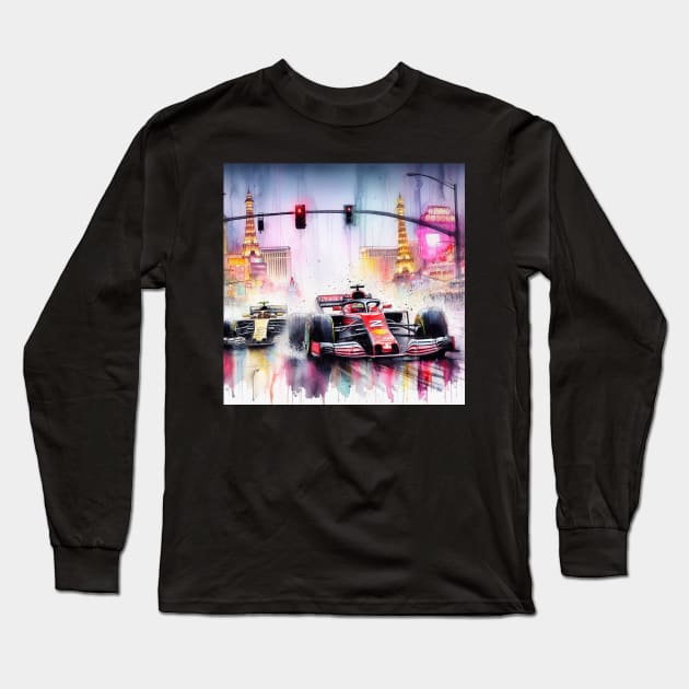 Artistic illustration of high speed racing cars in Las Vegas Long Sleeve T-Shirt by WelshDesigns